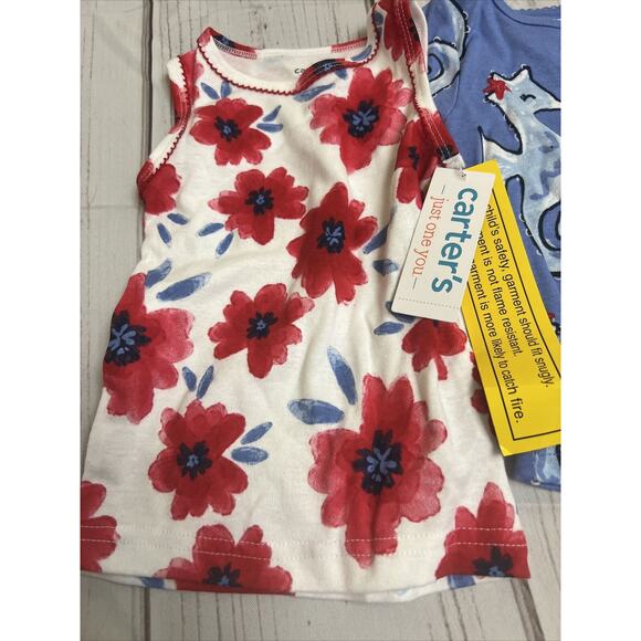 Carter's Just One You Seahorse/Floral Pajama Tops (2PC) Girls 12 Mo NWT - Picture 2 of 4